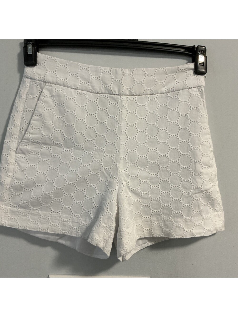 J.CREW Size 00 Size 2 Waist White Eyelet Embroidered Lined Shorts Pockets #137